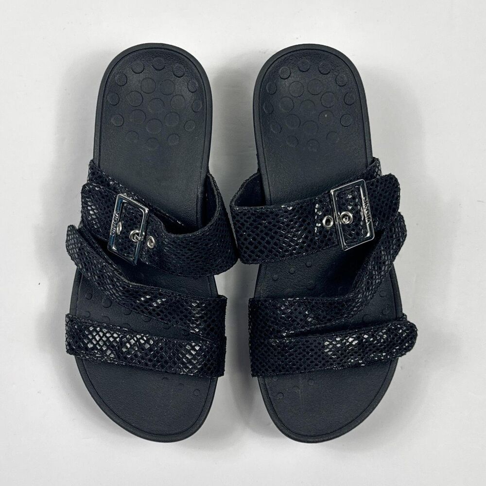 Vionic Rio Sandals Womens 6 Black Wedge Slide Comfort Orthotic Snake Embossed - Picture 8 of 10